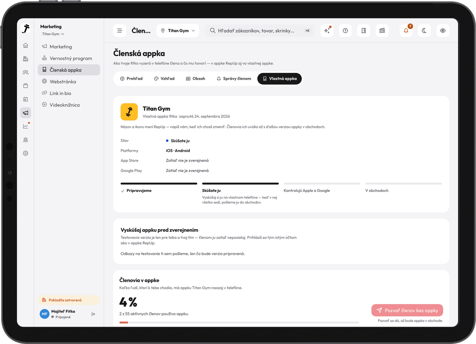 Vlastná aplikácia v paneli RepUp — stav testovania a kroky od prípravy po zverejnenie v obchodoch