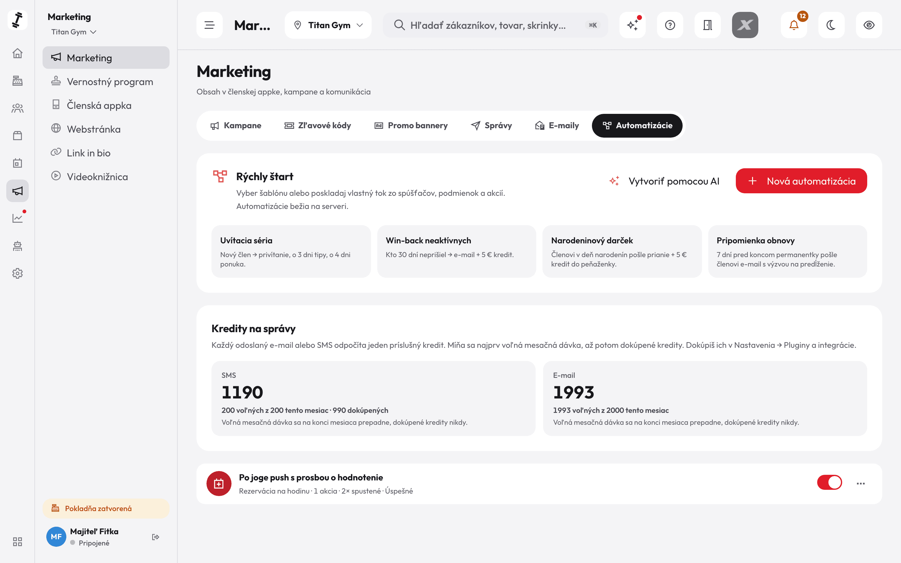 Automatizácie v paneli RepUp — šablóny na jeden klik, kredity na správy a zoznam bežiacich tokov